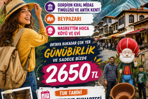 Nallıhan Gökkuşağı Tepeleri – Nallıhan Kuş Cenneti – Gordion Kral Midas Tümülüsü ve Antik Kenti – Beypazarı – Nasrettin Hoca Köyü ve Evi Turu- Mergez